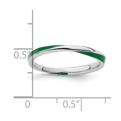 Sterling Silver Stackable Expressions Twisted Green Enameled Ring