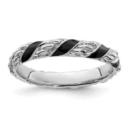 Sterling Silver Stackable Expressions Polished Black Enameled Ring