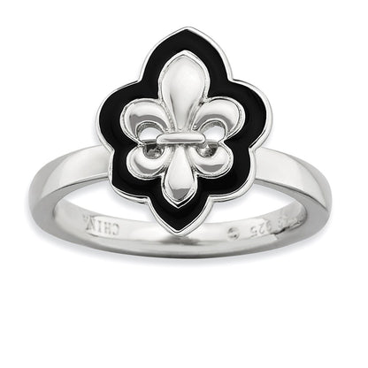 Sterling Silver Stackable Expressions Polished Enameled Fleur De Lis Ring