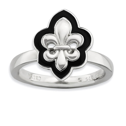 Sterling Silver Stackable Expressions Polished Enameled Fleur De Lis Ring