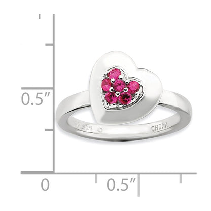 Sterling Silver Stackable Expressions Polished Created Ruby Heart Ring