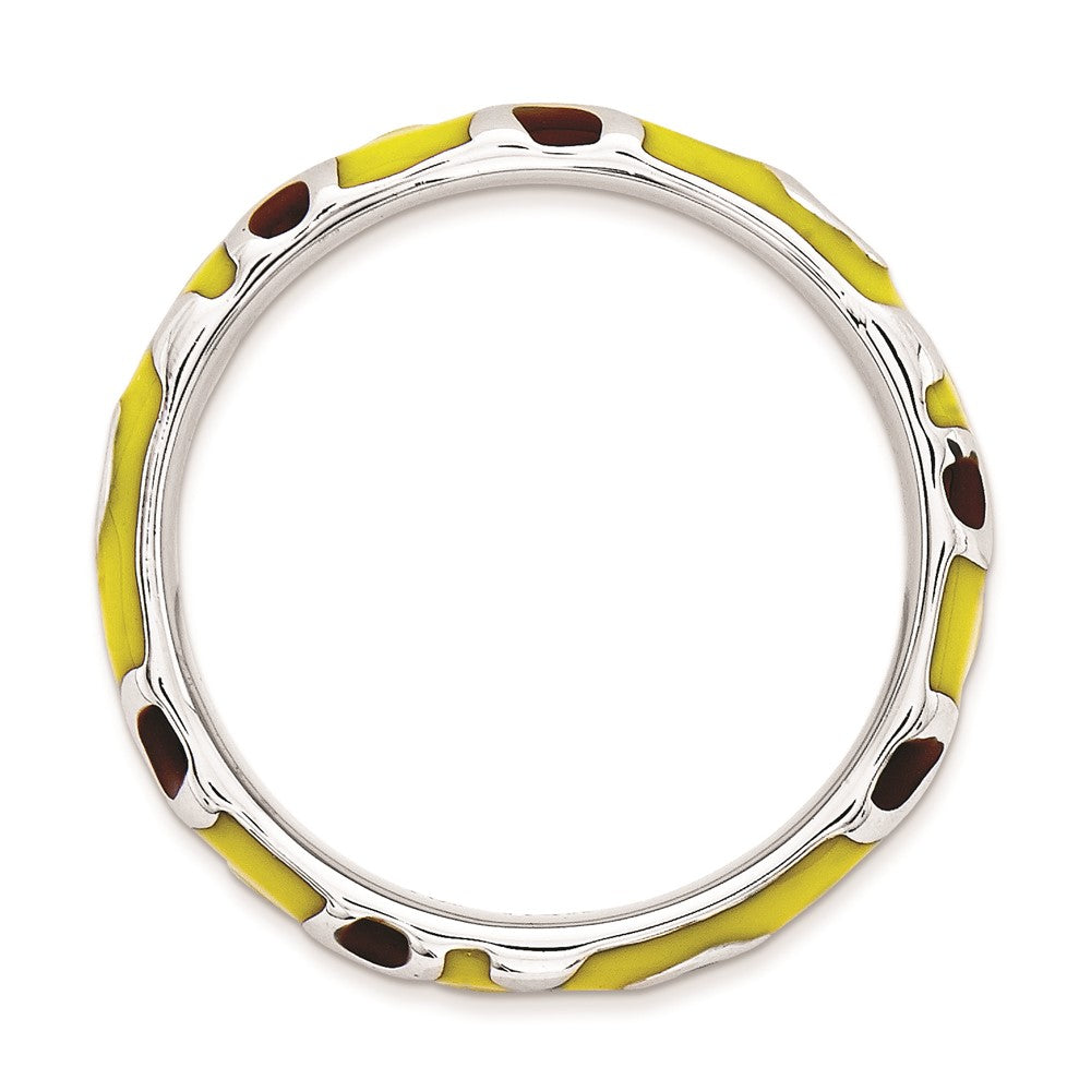 Sterling Silver Stackable Expressions Polished Enameled Animal Print Ring