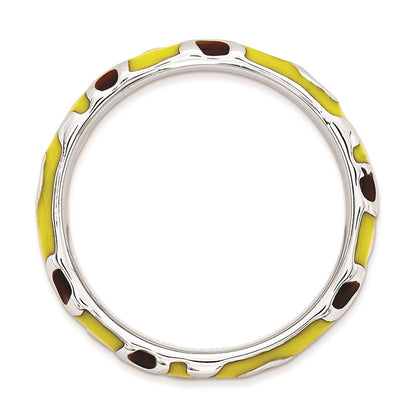 Sterling Silver Stackable Expressions Polished Enameled Animal Print Ring