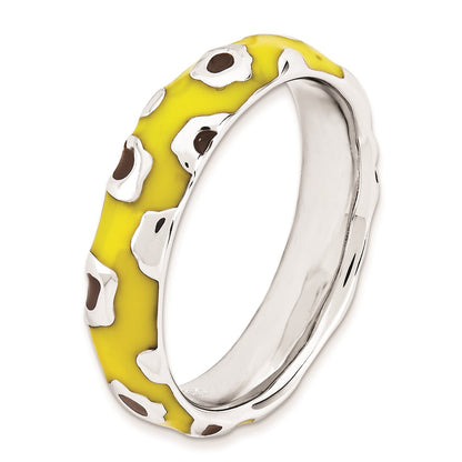 Sterling Silver Stackable Expressions Polished Enameled Animal Print Ring
