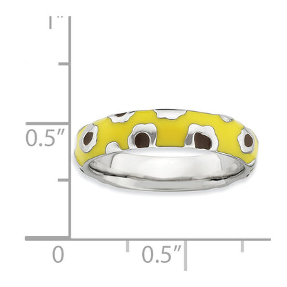 Sterling Silver Stackable Expressions Polished Enameled Animal Print Ring