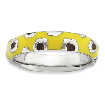Sterling Silver Stackable Expressions Polished Enameled Animal Print Ring