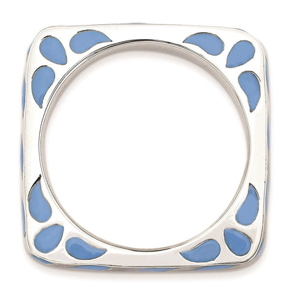 Sterling Silver Stackable Expressions Polished Blue Enameled Square Ring