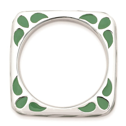 Sterling Silver Stackable Expressions Polished Green Enameled Square Ring