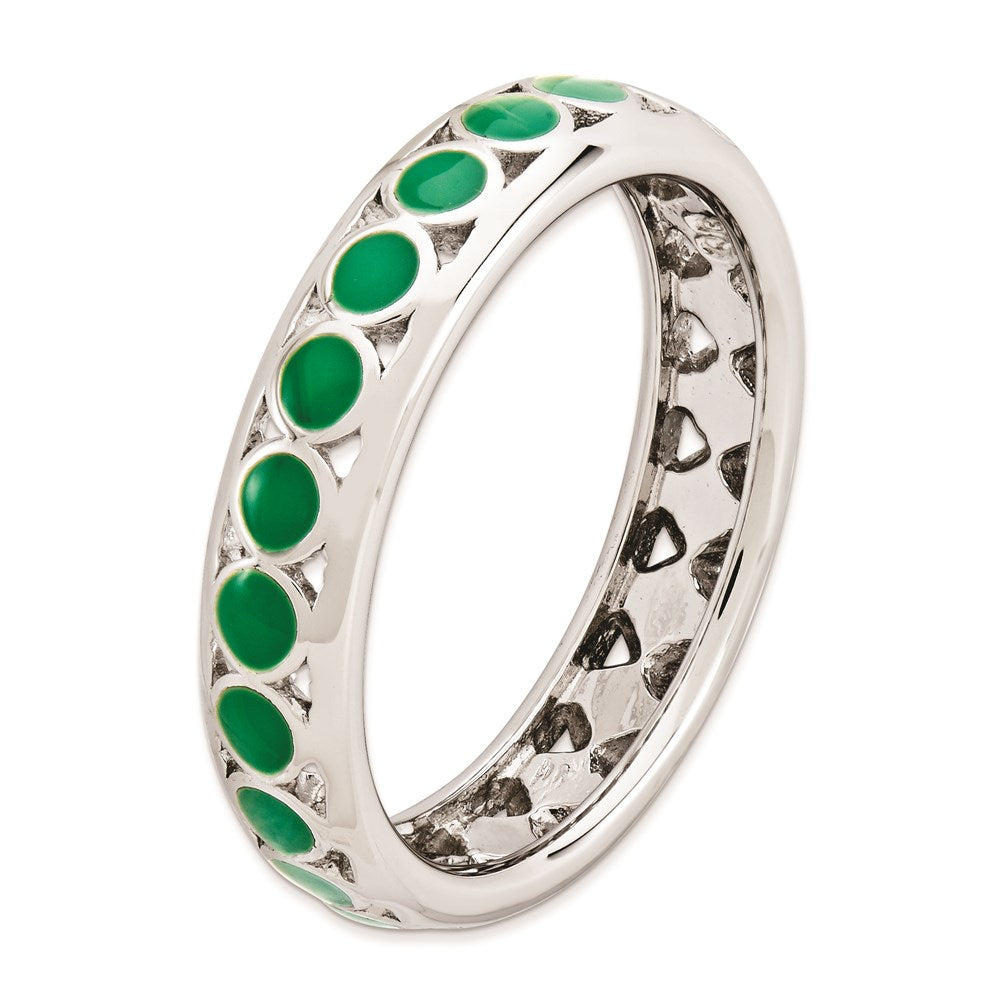 Sterling Silver Stackable Expressions Polished Green Circles Enameled Ring