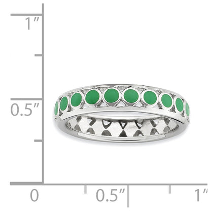 Sterling Silver Stackable Expressions Polished Green Circles Enameled Ring