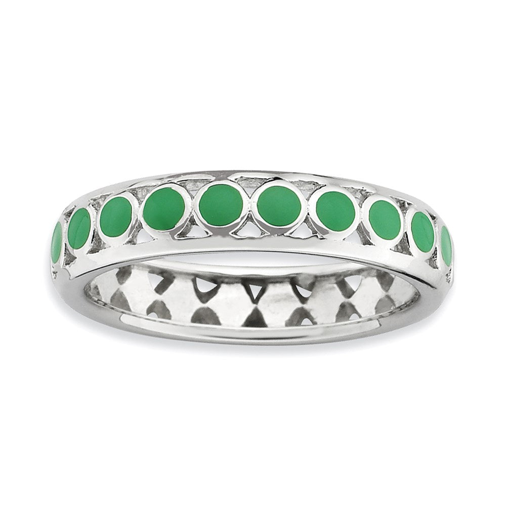 Sterling Silver Stackable Expressions Polished Green Circles Enameled Ring