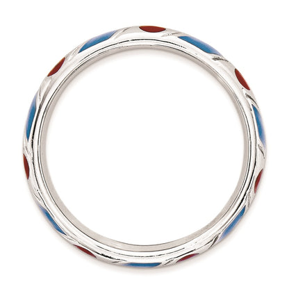 Sterling Silver Stackable Expressions Polished Blue/Red Enameled Ring