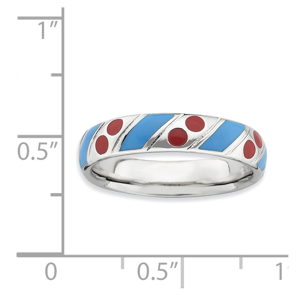 Sterling Silver Stackable Expressions Polished Blue/Red Enameled Ring