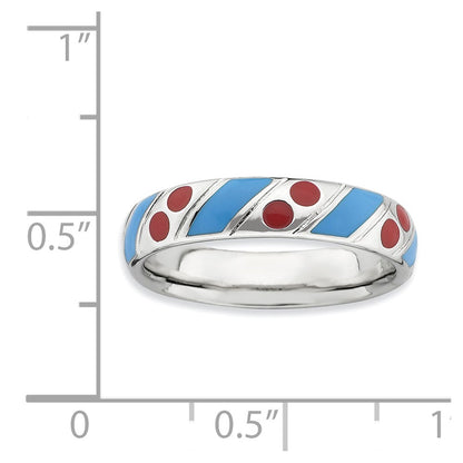 Sterling Silver Stackable Expressions Polished Blue/Red Enameled Ring