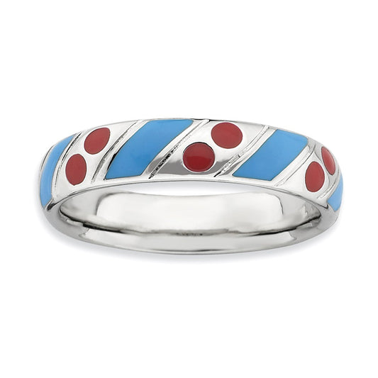 Sterling Silver Stackable Expressions Polished Blue/Red Enameled Ring