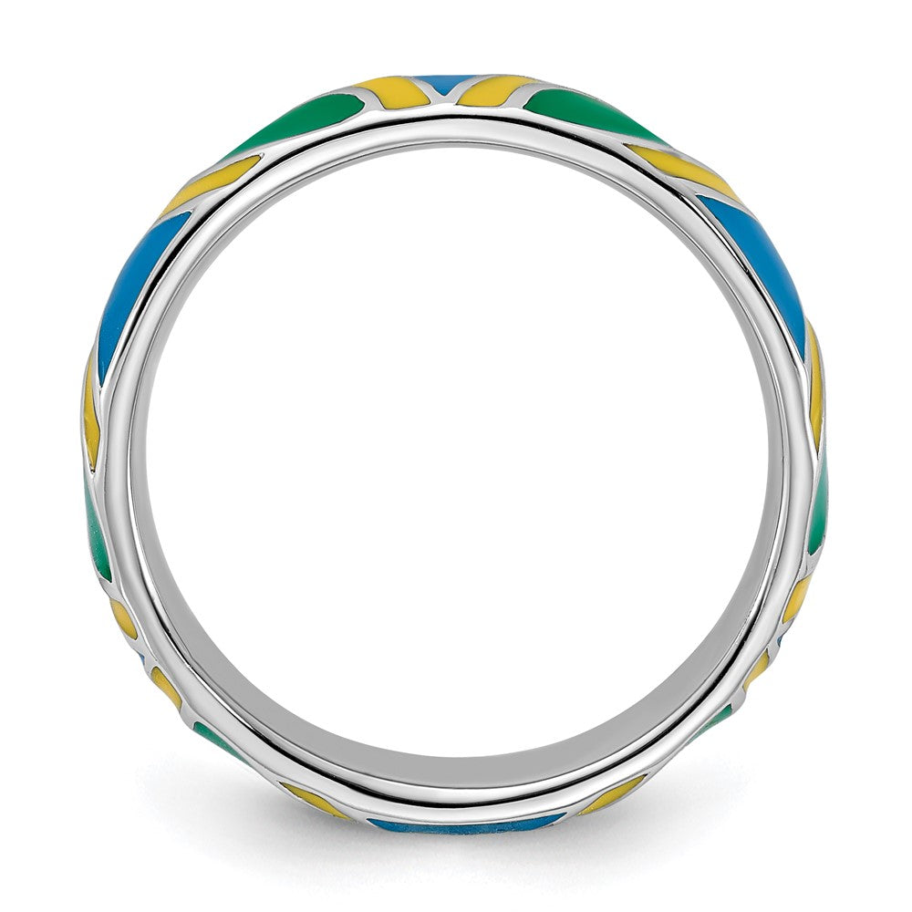 Sterling Silver Stackable Expressions Polished Multi Color Enameled Ring