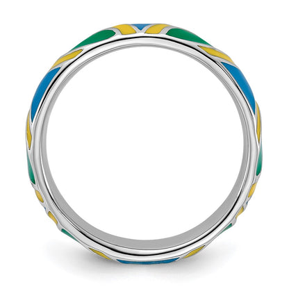 Sterling Silver Stackable Expressions Polished Multi Color Enameled Ring