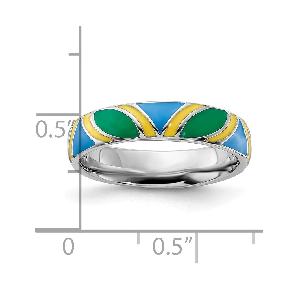 Sterling Silver Stackable Expressions Polished Multi Color Enameled Ring