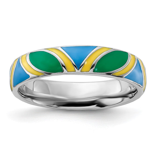 Sterling Silver Stackable Expressions Polished Multi Color Enameled Ring
