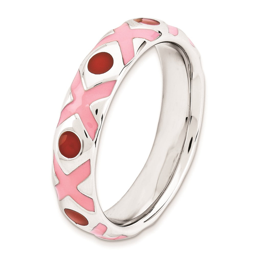 Sterling Silver Stackable Expressions Polished Pink/Red Enameled Ring