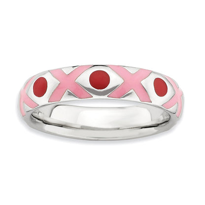Sterling Silver Stackable Expressions Polished Pink/Red Enameled Ring