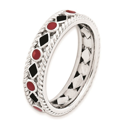 Sterling Silver Stackable Expressions Polished Red/Black Enameled Ring