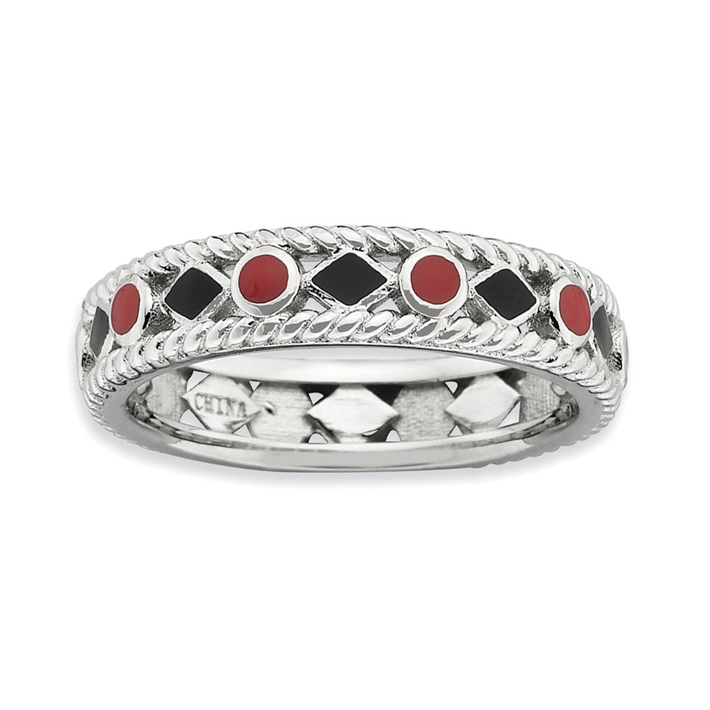 Sterling Silver Stackable Expressions Polished Red/Black Enameled Ring