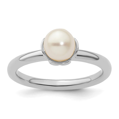Sterling Silver Stack Exp. Polished White Fw Cultured Pearl Ring