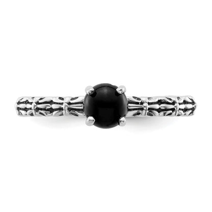 Sterling Silver Stackable Expressions Antiqued Black Agate Ring