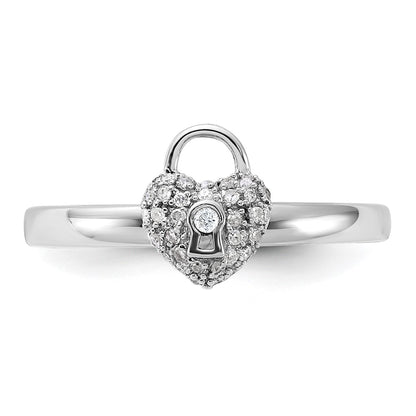 Sterling Silver Stackable Expressions Polished Diamond Heart Lock Ring