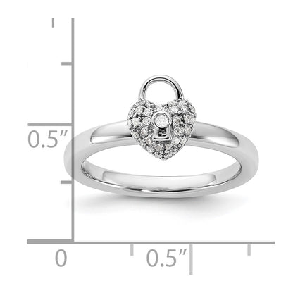 Sterling Silver Stackable Expressions Polished Diamond Heart Lock Ring