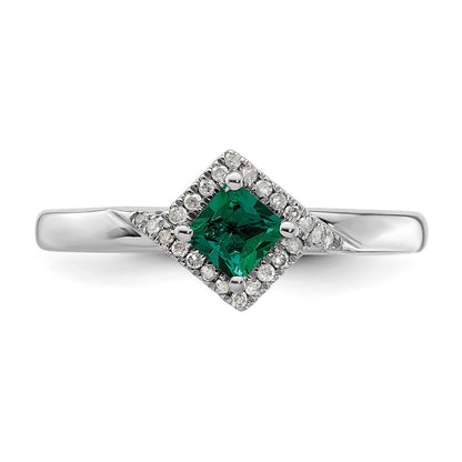 Sterling Silver Stackable Expressions Polished Cr. Emerald & Dia Ring