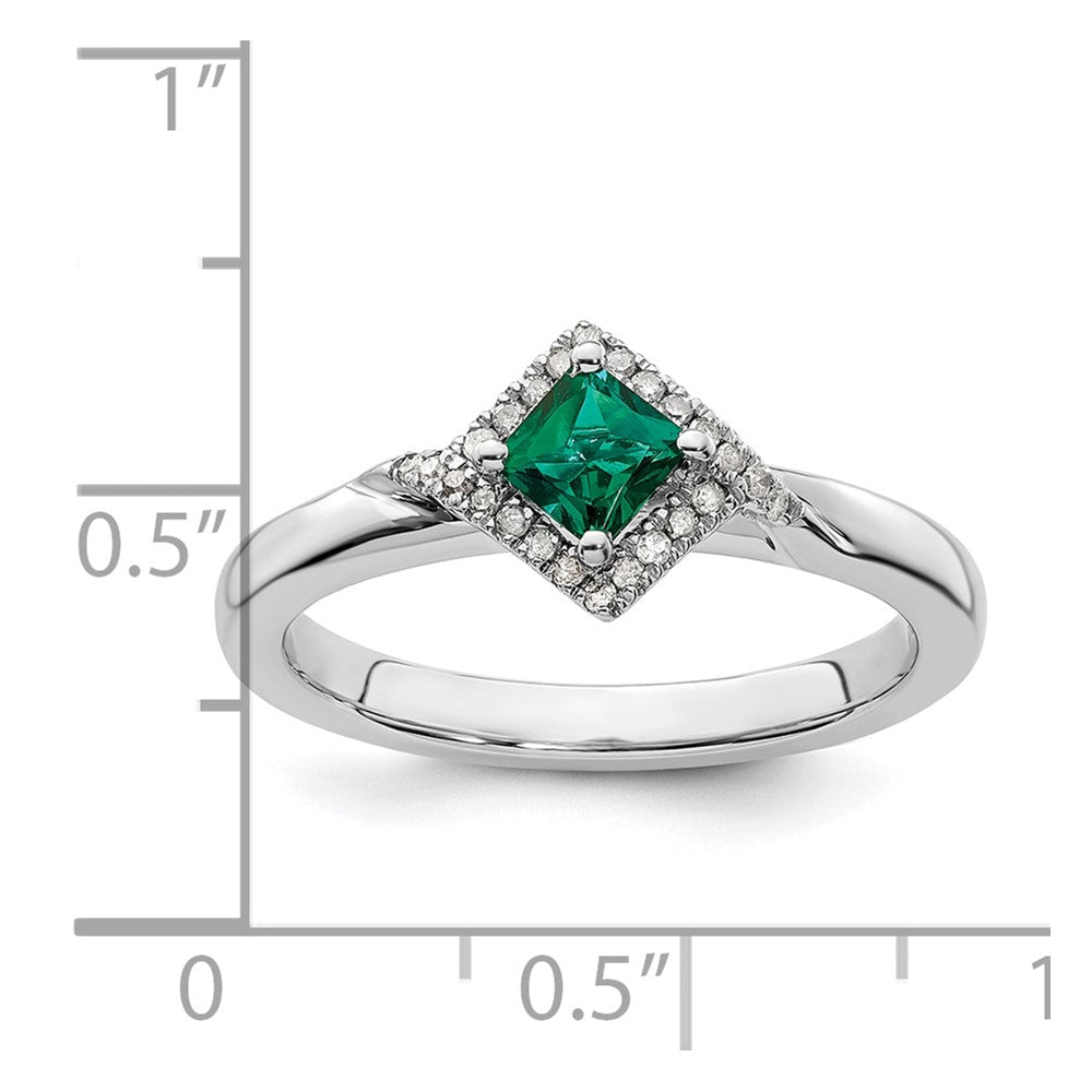 Sterling Silver Stackable Expressions Polished Cr. Emerald & Dia Ring