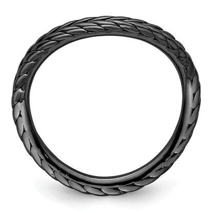 Sterling Silver Stackable Expressions Polished Black Plated Wave Ring