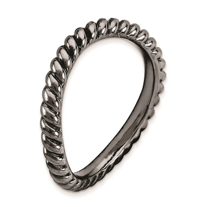 Sterling Silver Stackable Expressions Polished Black Plate Wave Ring