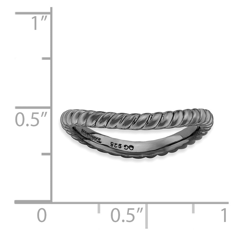 Sterling Silver Stackable Expressions Polished Black Plate Wave Ring