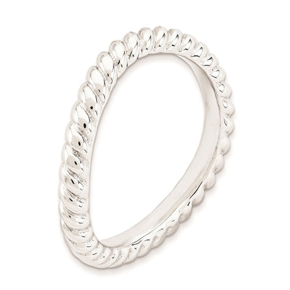 Sterling Silver Stackable Expressions Polished Rhodium Plate Wave Ring