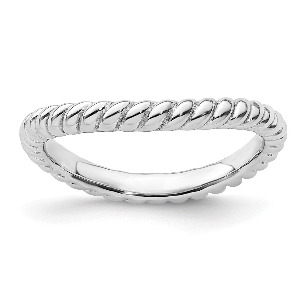 Sterling Silver Stackable Expressions Polished Rhodium Plate Wave Ring
