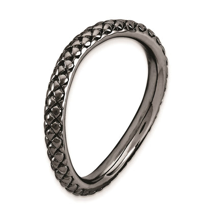 Sterling Silver Stackable Expressions Polished Black Plate Wave Ring