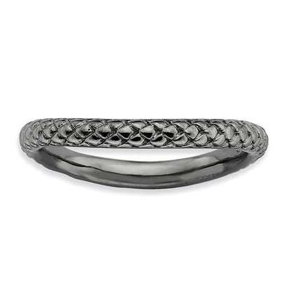 Sterling Silver Stackable Expressions Polished Black Plate Wave Ring