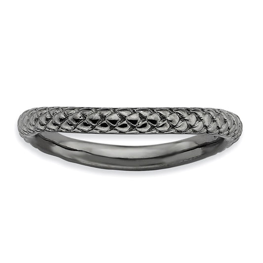 Sterling Silver Stackable Expressions Polished Black Plate Wave Ring