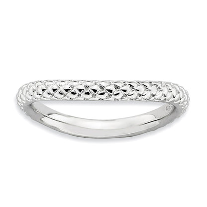 Sterling Silver Stackable Expressions Polished Rhodium Plate Wave Ring