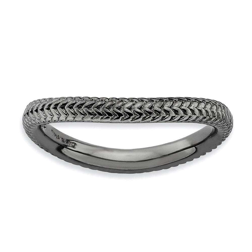 Sterling Silver Stackable Expressions Polished Black Plate Wave Ring