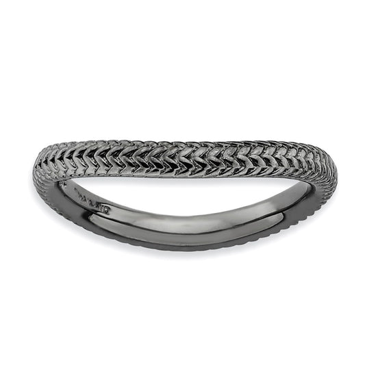 Sterling Silver Stackable Expressions Polished Black Plate Wave Ring