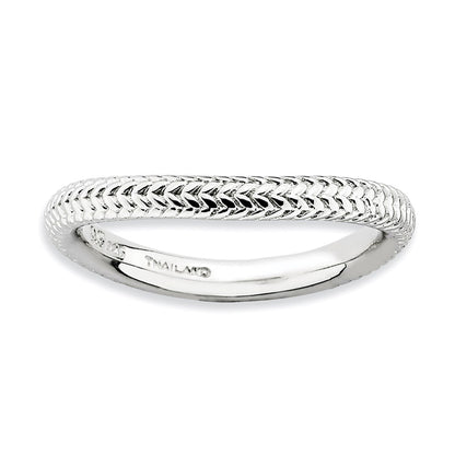 Sterling Silver Stackable Expressions Polished Rhodium Plate Wave Ring