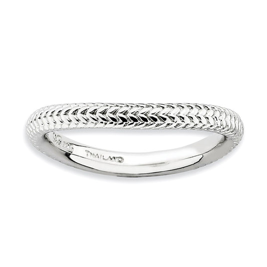 Sterling Silver Stackable Expressions Polished Rhodium Plate Wave Ring