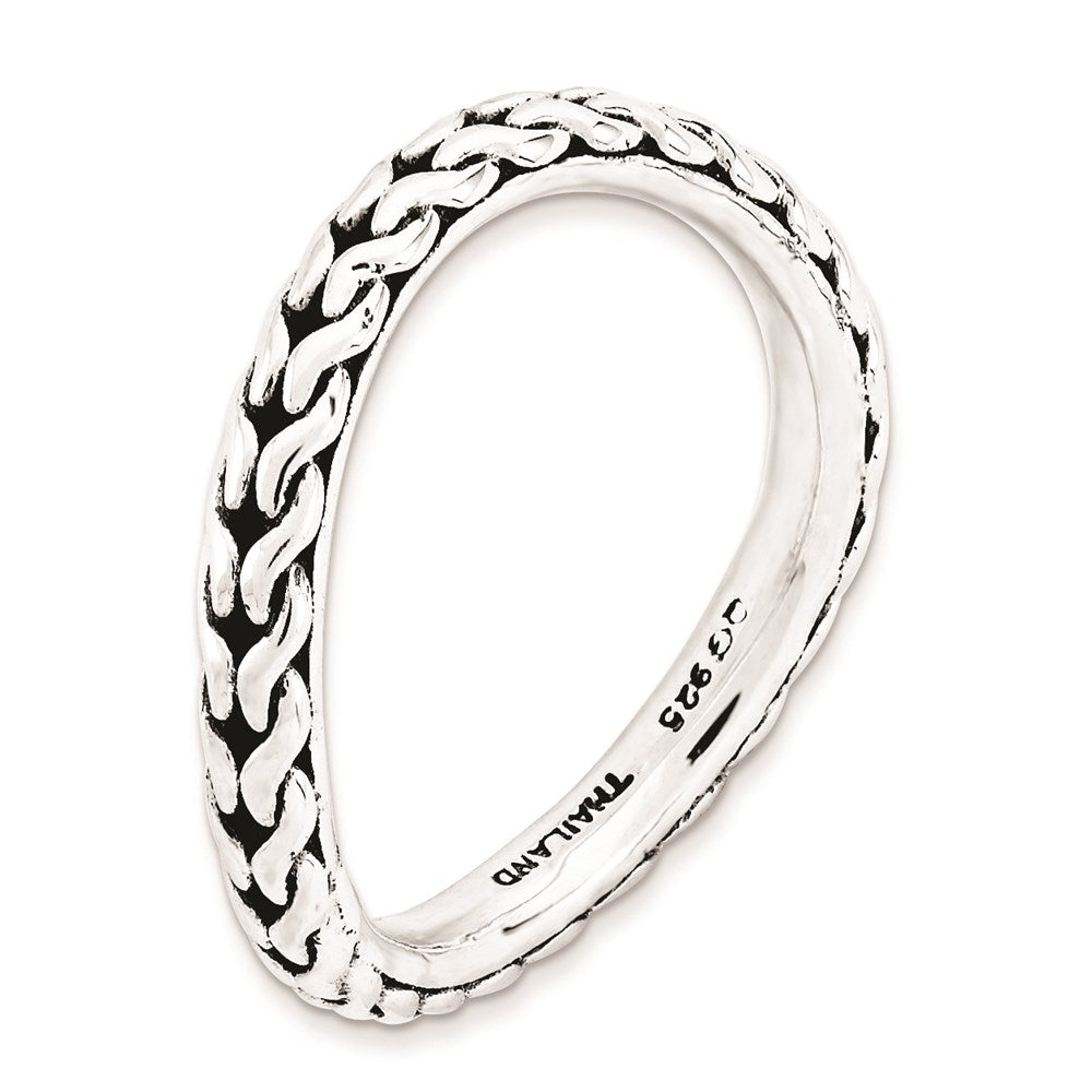Sterling Silver Stackable Expressions Polished Rhodium Plate Wave Ring