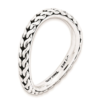 Sterling Silver Stackable Expressions Polished Rhodium Plate Wave Ring