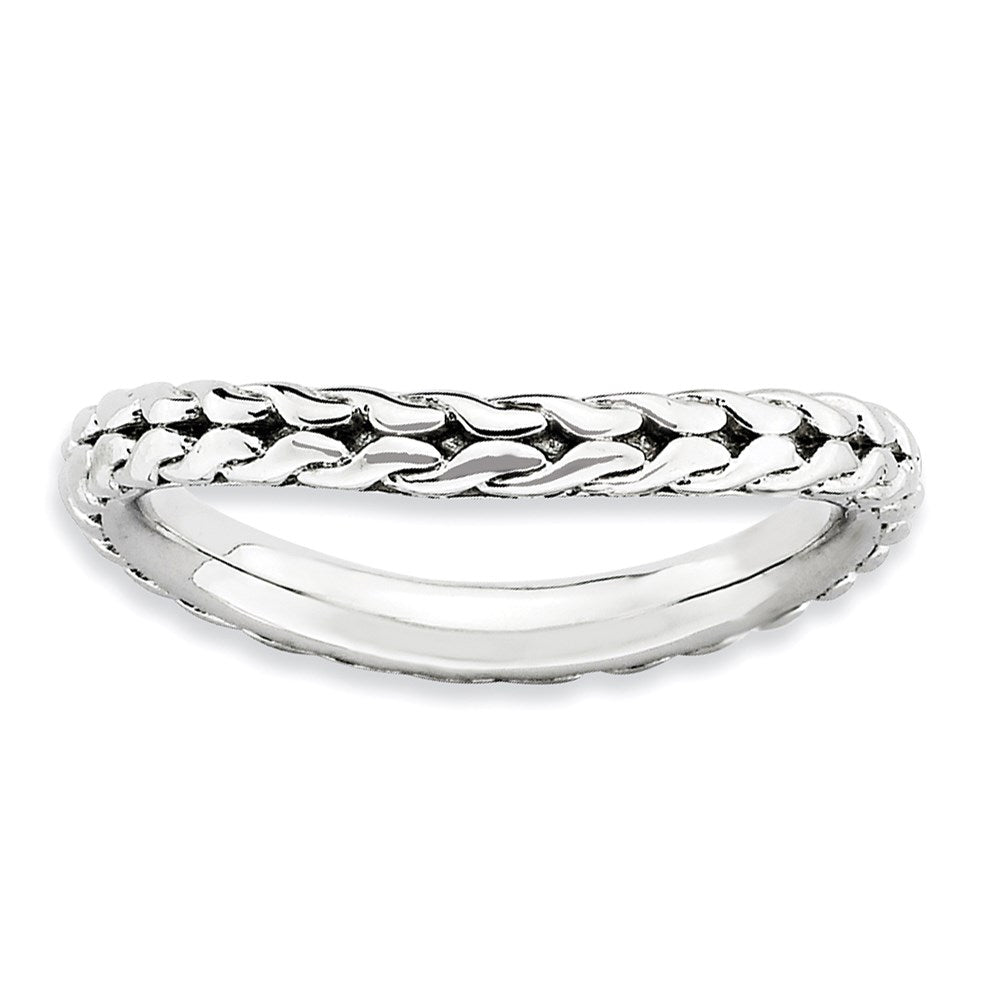 Sterling Silver Stackable Expressions Polished Rhodium Plate Wave Ring