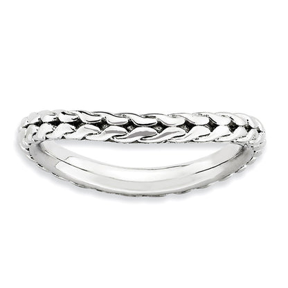 Sterling Silver Stackable Expressions Polished Rhodium Plate Wave Ring